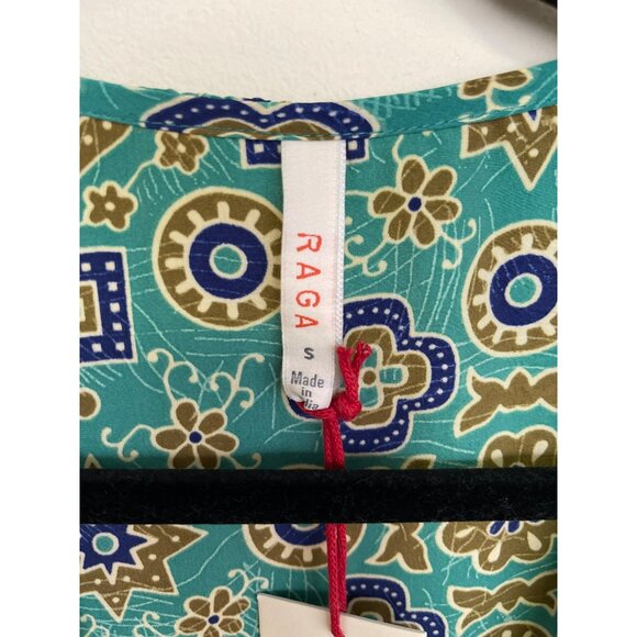 Raga Boho Tie-Front Top Size Small Sari Robe Bell Sleeve Teal NWT - Picture 3 of 4